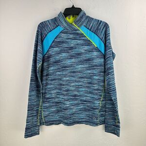 Tasc Performance Top‎ Women L Blue Heather Sleeve Mock Neck Athleisure